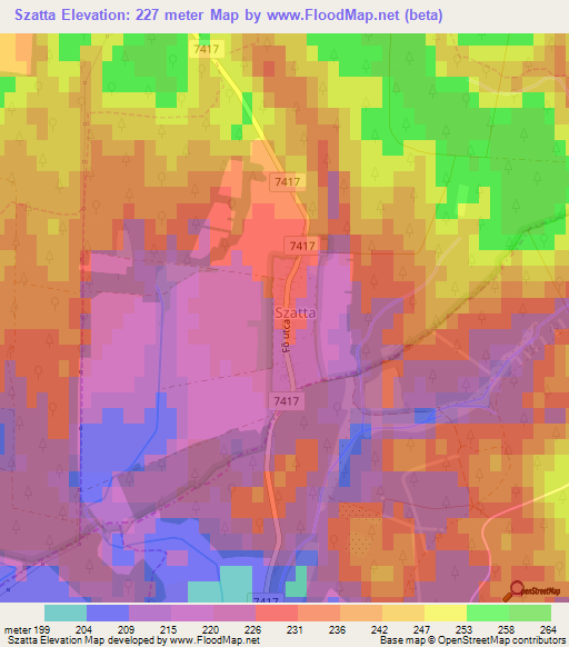 Szatta,Hungary Elevation Map