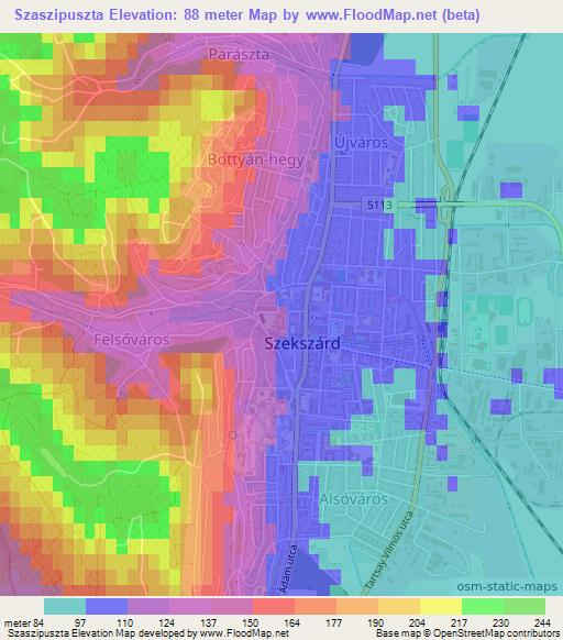 Szaszipuszta,Hungary Elevation Map