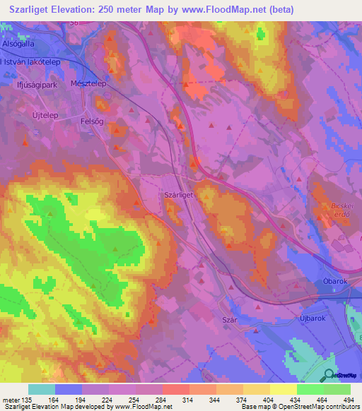 Szarliget,Hungary Elevation Map