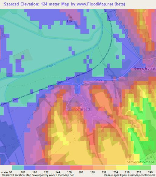Szarazd,Hungary Elevation Map