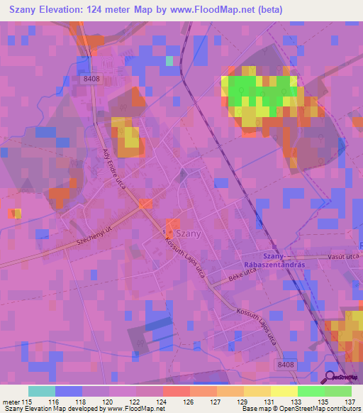 Szany,Hungary Elevation Map