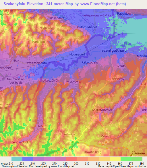 Szakonyfalu,Hungary Elevation Map