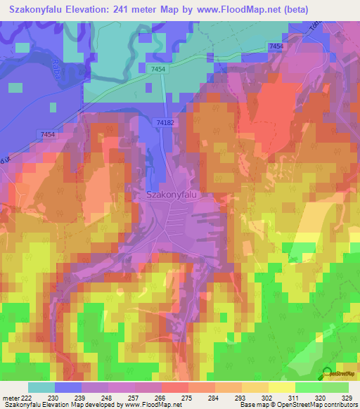 Szakonyfalu,Hungary Elevation Map