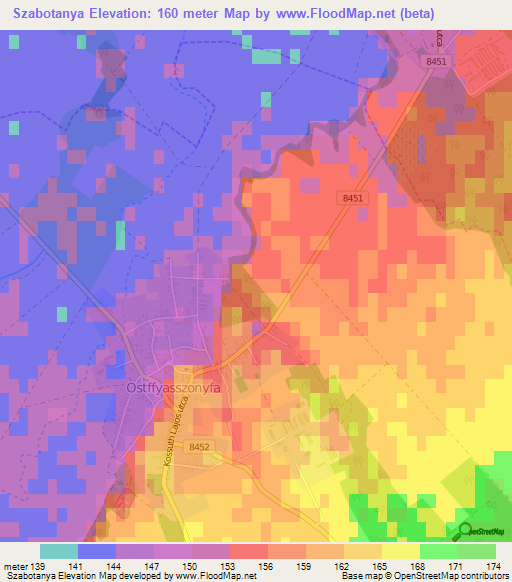 Szabotanya,Hungary Elevation Map