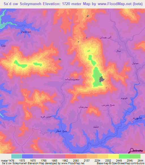 Sa`d ow Soleymaneh,Iran Elevation Map