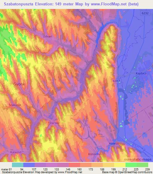 Szabatonpuszta,Hungary Elevation Map