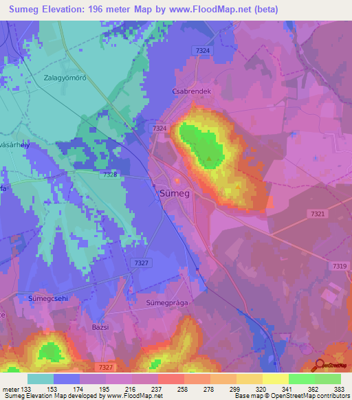 Sumeg,Hungary Elevation Map