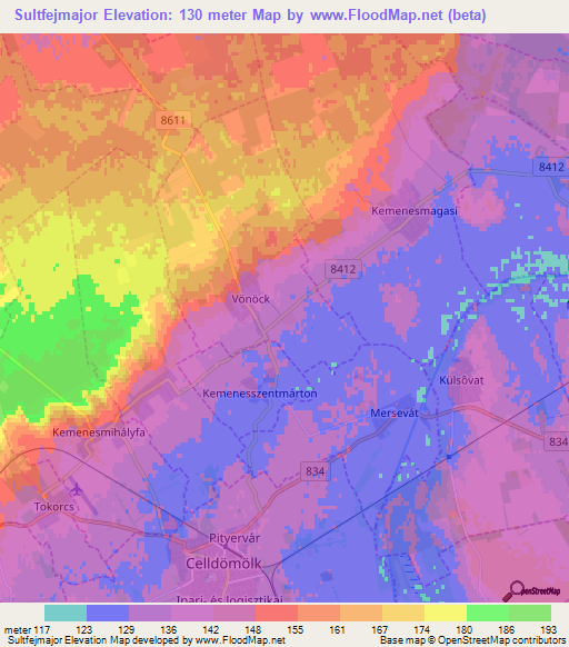Sultfejmajor,Hungary Elevation Map