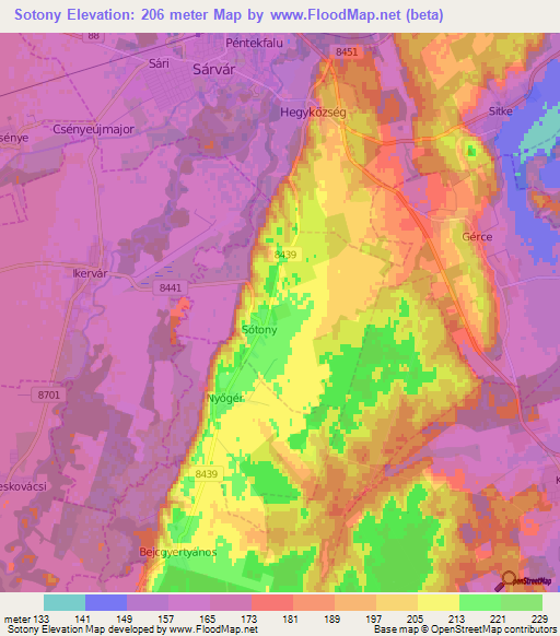 Sotony,Hungary Elevation Map