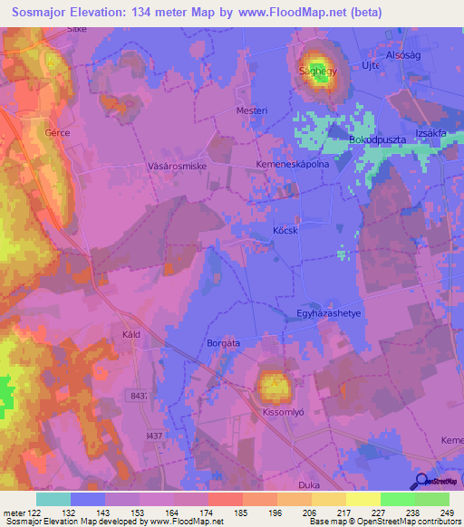 Sosmajor,Hungary Elevation Map