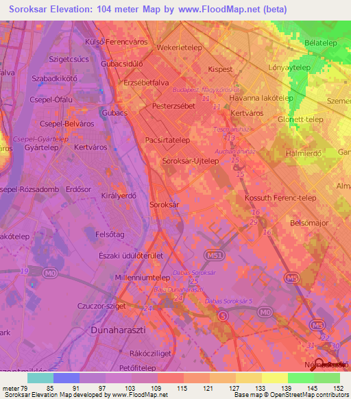 Soroksar,Hungary Elevation Map