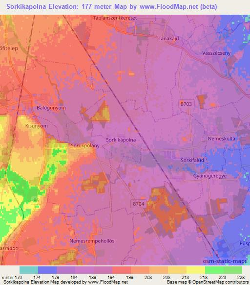 Sorkikapolna,Hungary Elevation Map