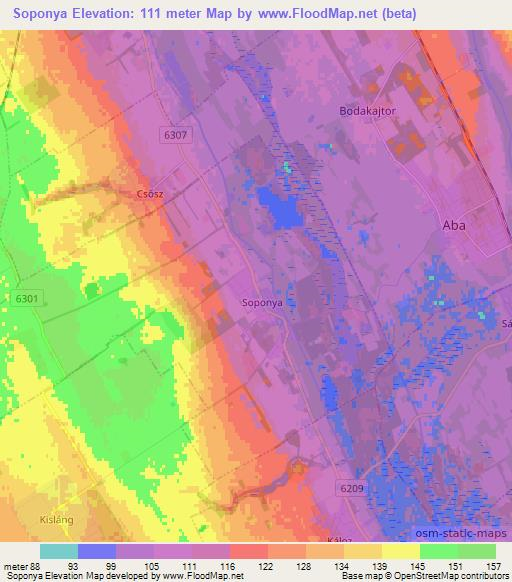 Soponya,Hungary Elevation Map