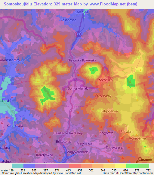 Somoskoujfalu,Hungary Elevation Map