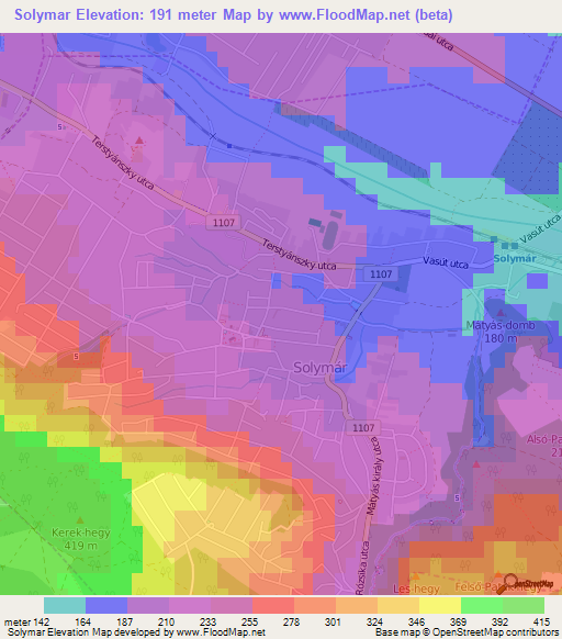 Solymar,Hungary Elevation Map