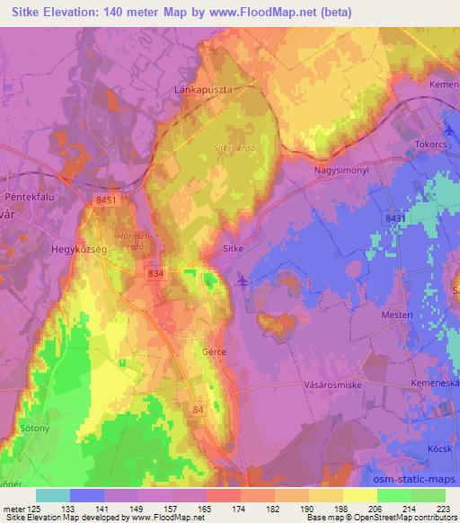 Sitke,Hungary Elevation Map