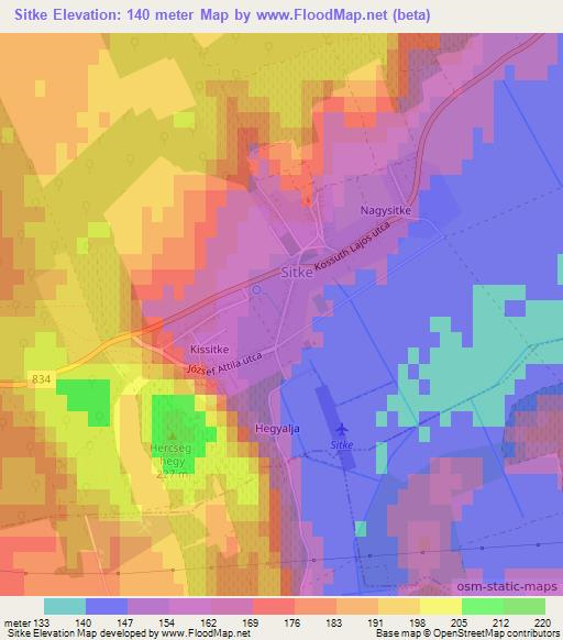 Sitke,Hungary Elevation Map
