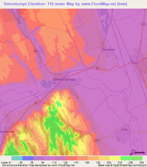 Simontornya,Hungary Elevation Map