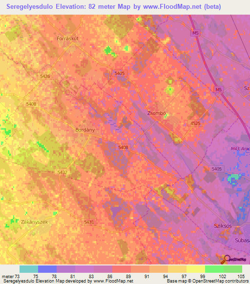 Seregelyesdulo,Hungary Elevation Map
