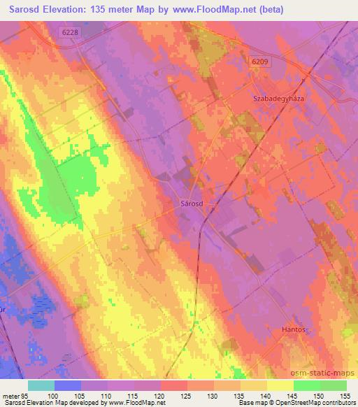 Sarosd,Hungary Elevation Map