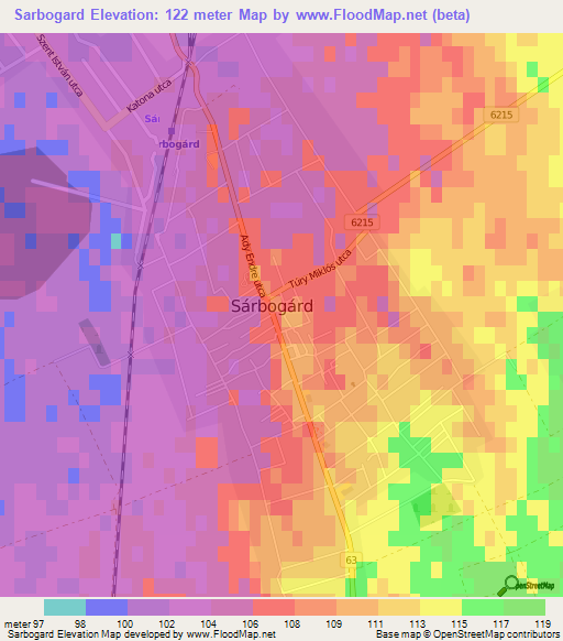 Sarbogard,Hungary Elevation Map