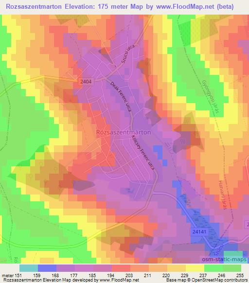 Rozsaszentmarton,Hungary Elevation Map