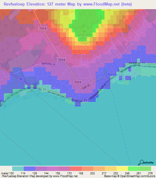 Revfueloep,Hungary Elevation Map
