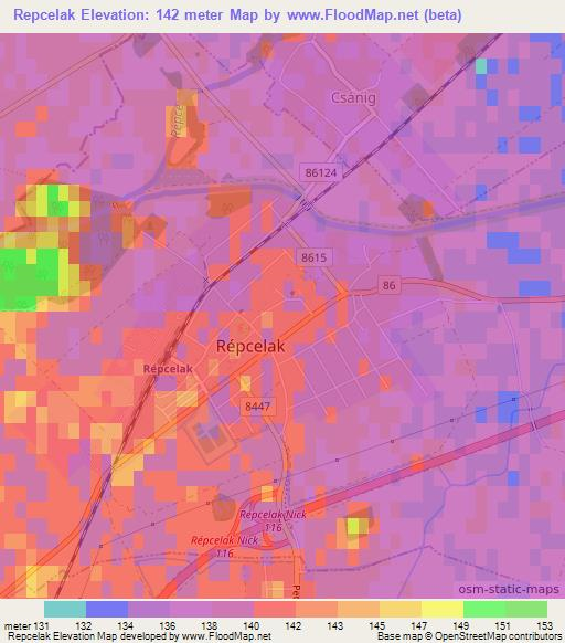 Repcelak,Hungary Elevation Map