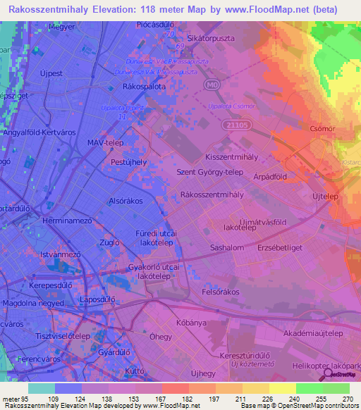 Rakosszentmihaly,Hungary Elevation Map