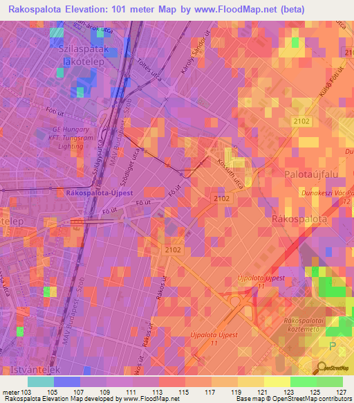 Rakospalota,Hungary Elevation Map