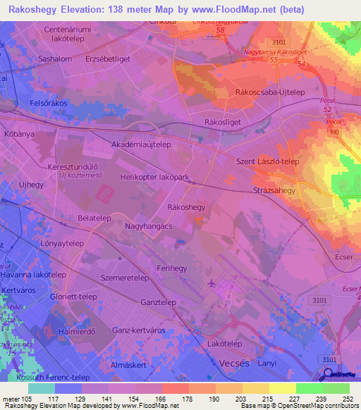 Rakoshegy,Hungary Elevation Map