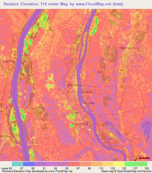 Rackeve,Hungary Elevation Map