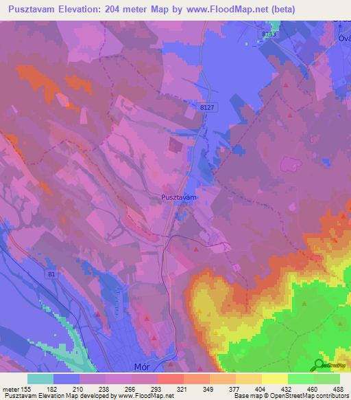 Pusztavam,Hungary Elevation Map
