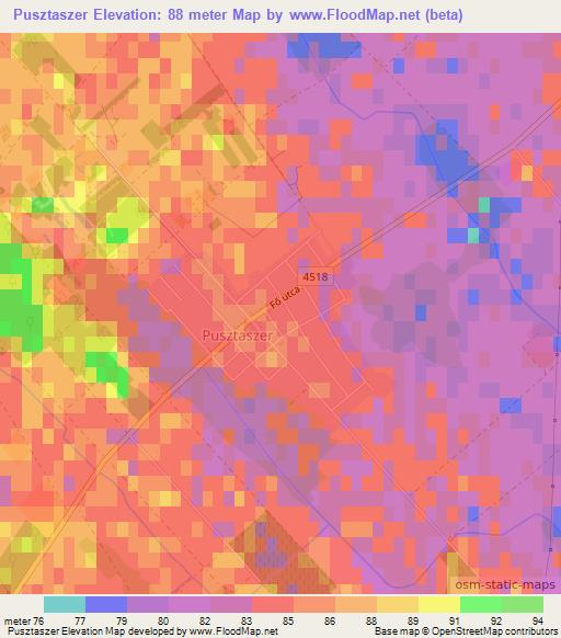 Pusztaszer,Hungary Elevation Map