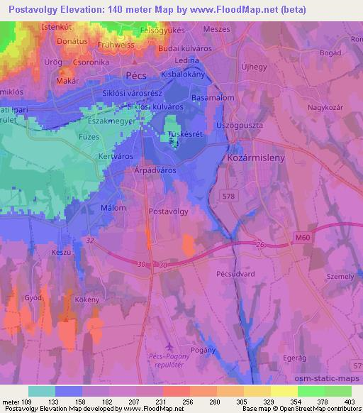 Postavolgy,Hungary Elevation Map