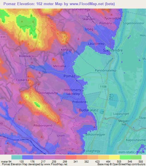 Pomaz,Hungary Elevation Map