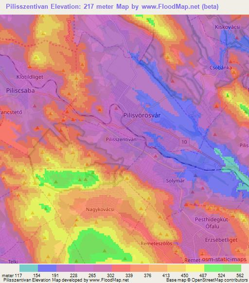 Pilisszentivan,Hungary Elevation Map