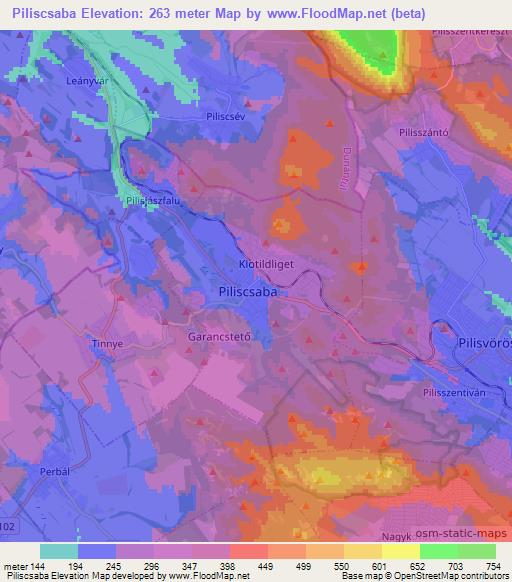 Piliscsaba,Hungary Elevation Map