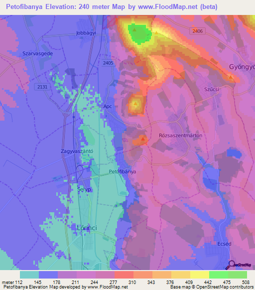 Petofibanya,Hungary Elevation Map