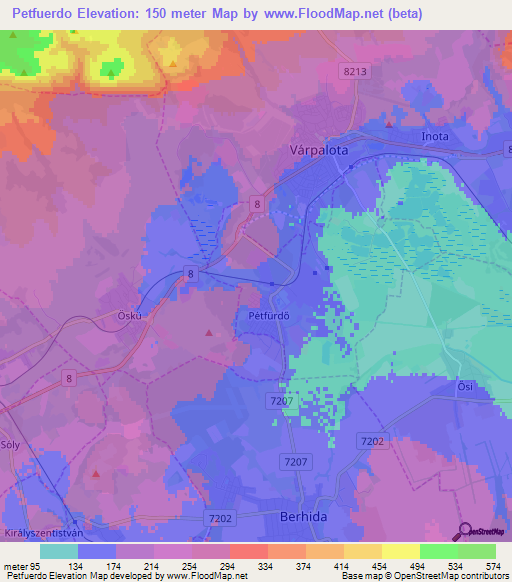 Petfuerdo,Hungary Elevation Map