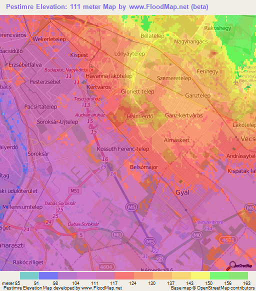 Pestimre,Hungary Elevation Map