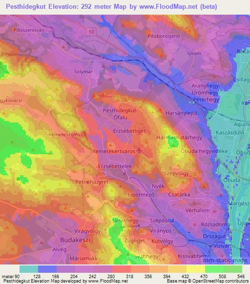 Pesthidegkut,Hungary Elevation Map