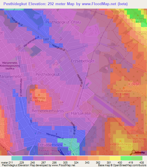Pesthidegkut,Hungary Elevation Map