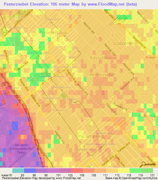 Pesterzsebet,Hungary Elevation Map