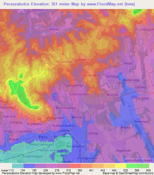 Pecsszabolcs,Hungary Elevation Map