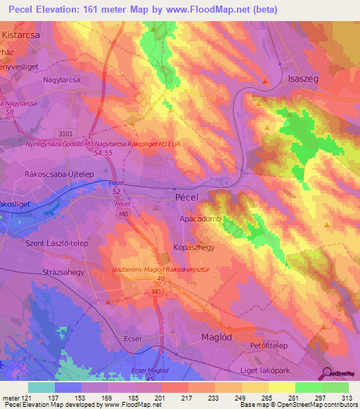 Pecel,Hungary Elevation Map