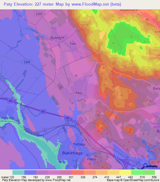 Paty,Hungary Elevation Map