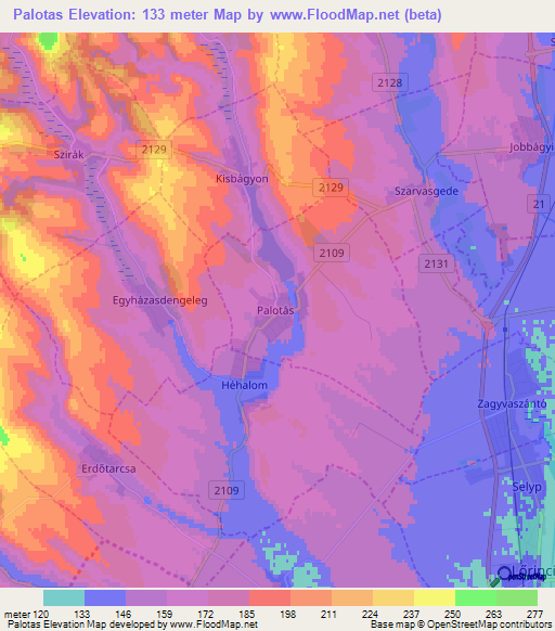Palotas,Hungary Elevation Map