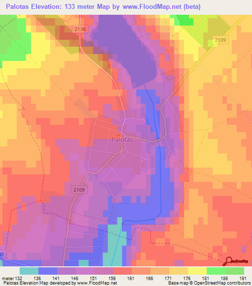 Palotas,Hungary Elevation Map