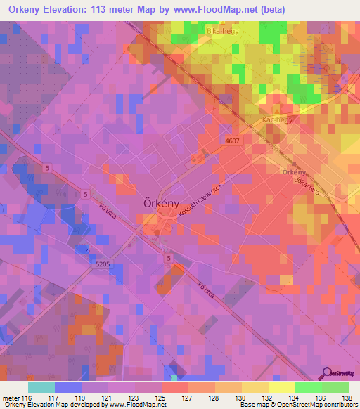 Orkeny,Hungary Elevation Map